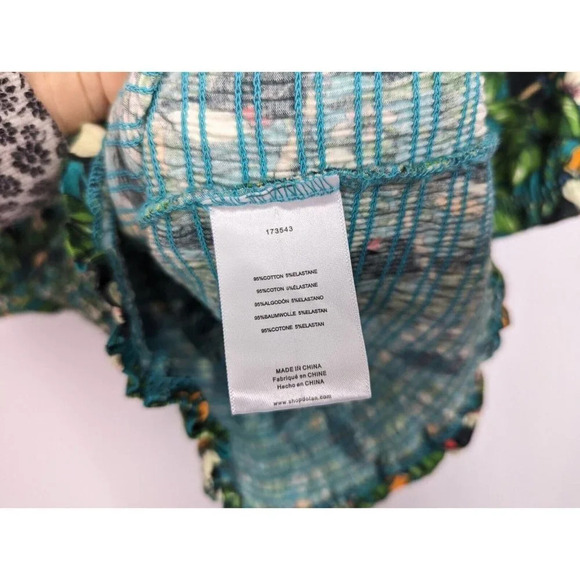 Dolan x Anthropologie M Green Left Coast Smocked Puff Sleeved Top Tropical Bird - Picture 14 of 15